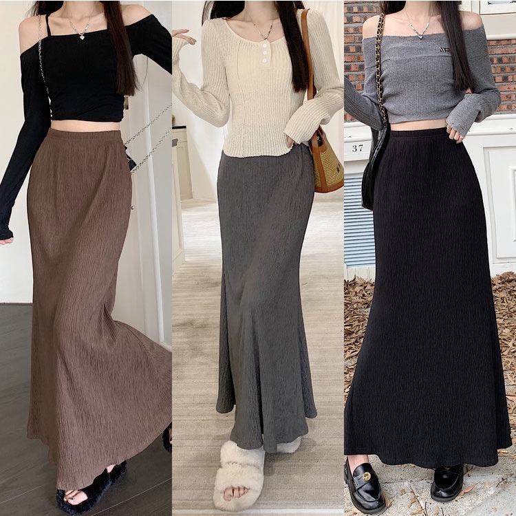 Skirt Plus Size Women's Korean Style Retro A-Line Fishtail High Waist ...