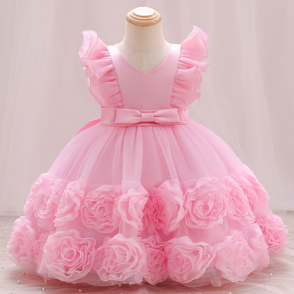 Cute  Baby Girl Green Flower Girls Dress Toddler Birthday Princess Dress main image 1