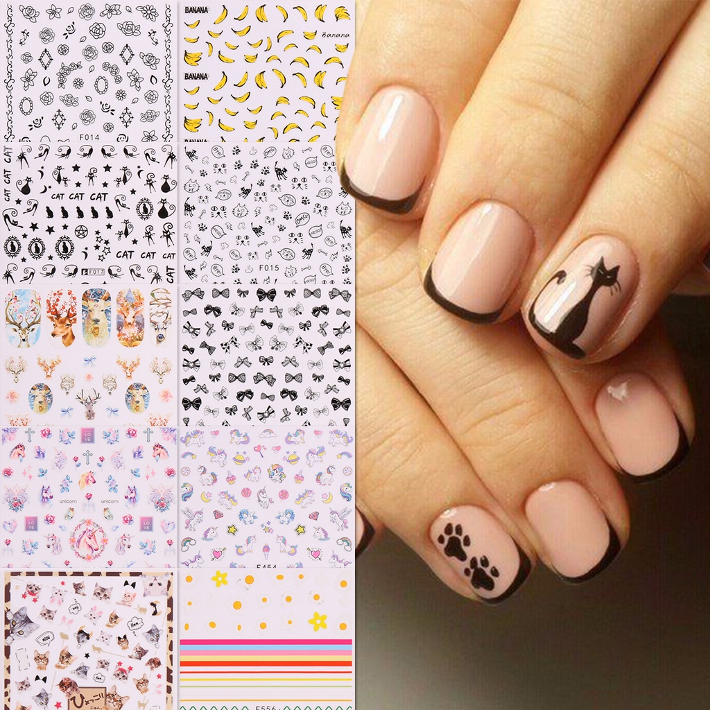 HAMA NAIL Nail Art Stickers Wholesale Black Cartoon Cat Colorful