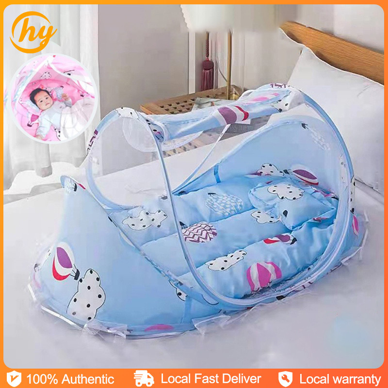 Baby Sleeping Bed In Yellow Color With Mosquito Net and Pillow