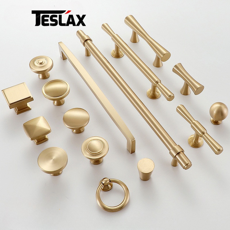 100% Brass Cabinet Door Handle Solid Gold Drawer Knobs Wardrobe Cabinet ...