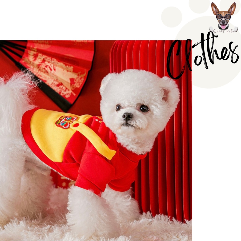 MNF Pet Clothes Chinese New Year Red Chinese Lion Jumpsuit Festival Sweatshirt Tiger for Dogs