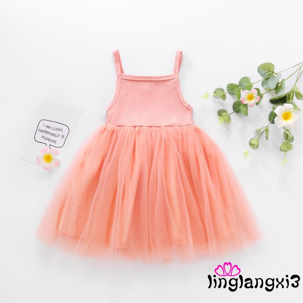2821Y12 Months To 5 Years Baby Girl Sleeveless Halter Dress Solid