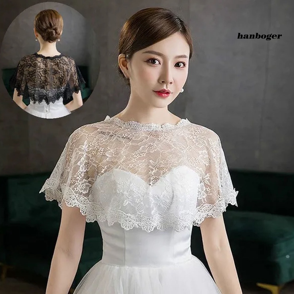 (HO) Bride Lace Shawl Sheer Hollow Out Embroidered Floral Lace Soft