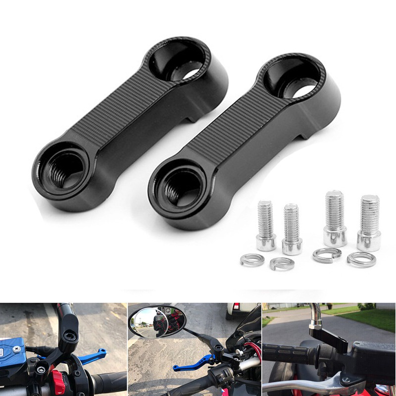 1 Pair Motorcycle Mirror Extenders Riser Extension Black 8mm 10mm ...