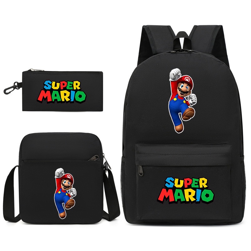 Cartoon game Super Mario Bros backpack student backpack shoulder bag pen bag three piece set School Backpacks School bag Shopee Philippines