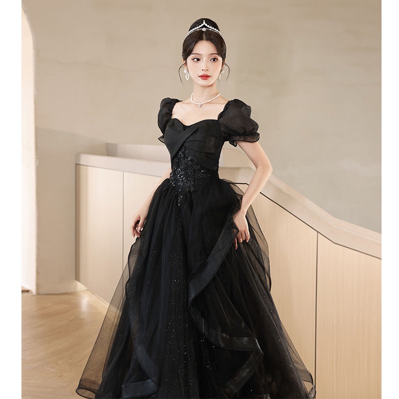 Hawlife Korean Black Puff Sleeve Elegant Civil Wedding Cocktail Prom Dinner Dress Gown 42 Shopee Philippines