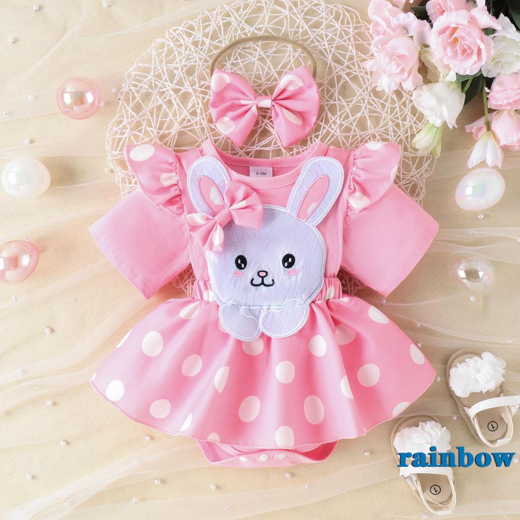 RAINBOW018 Months Infant Baby Girls Easter Romper Dress Short Sleeve