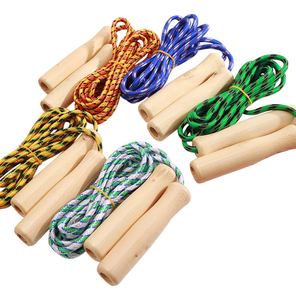 LEM- Kids Student Wooden Handle Colorful Braiding Skipping Rope Sports ...