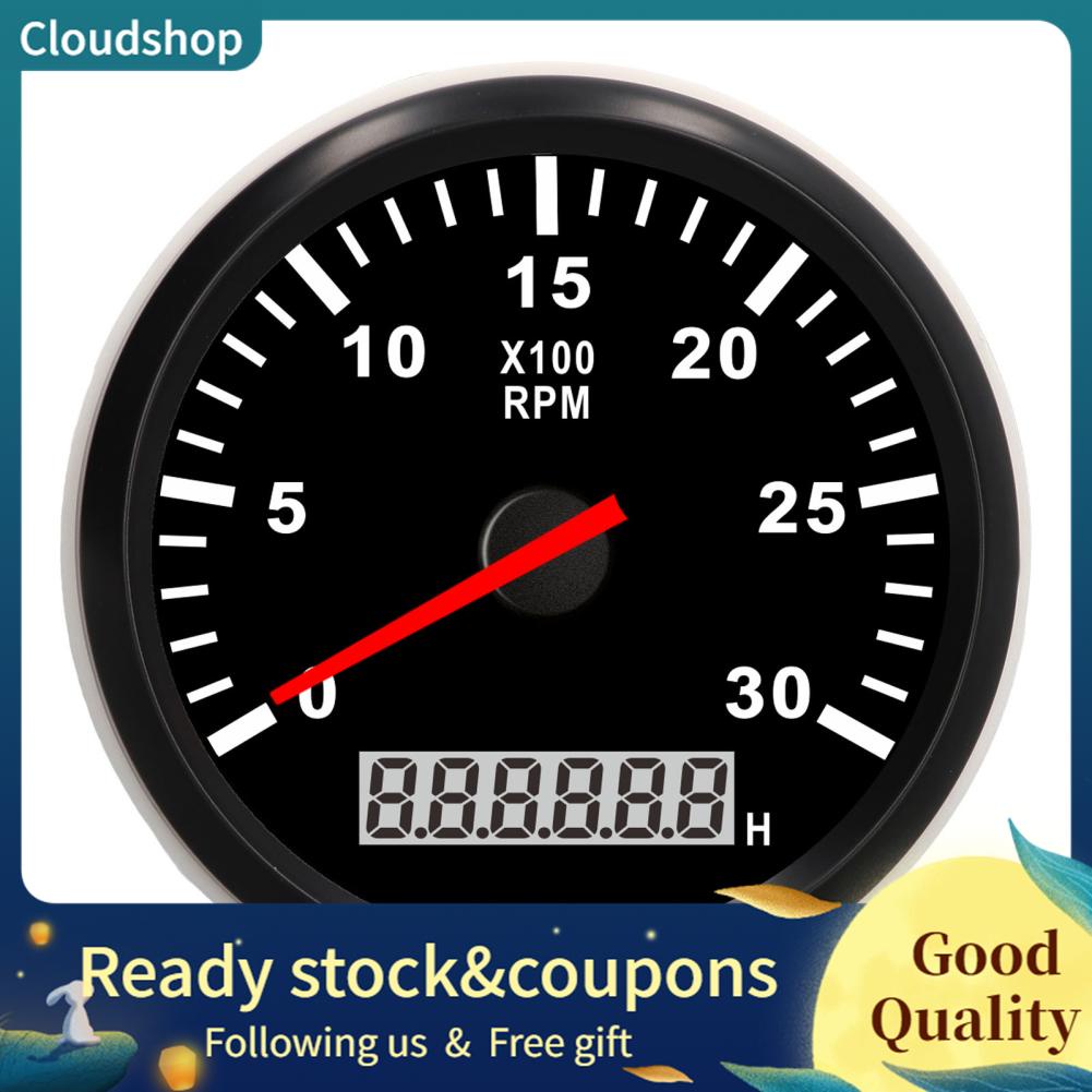 85mm/3.35in Tachometer Gauge 3000RPM IP67 Tacho with LCD Hourmeter Red Backlight for