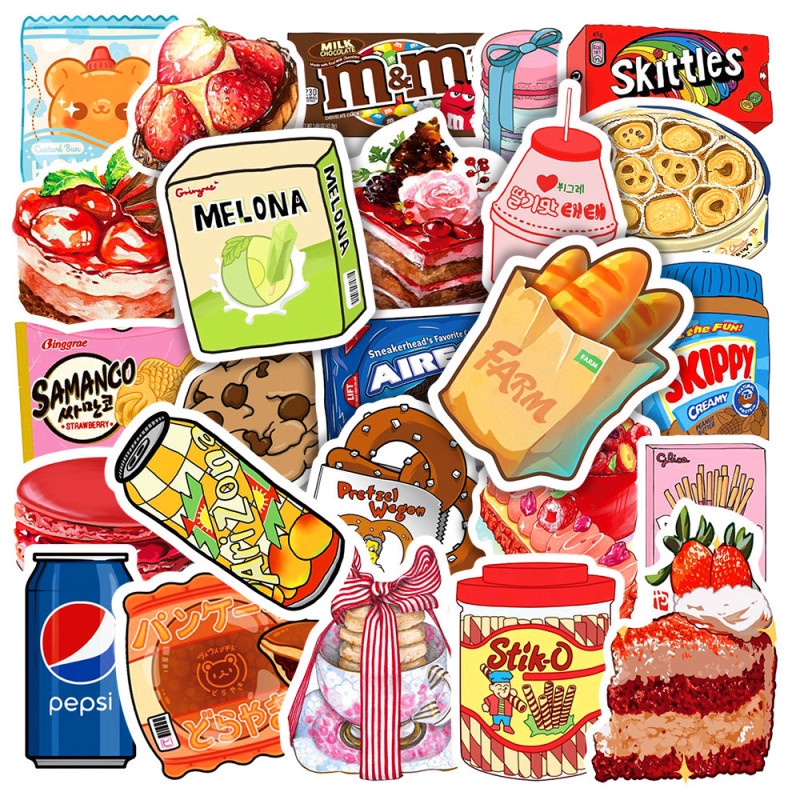 50pcs Snack Stickers for Kid Boy Girl Cute Food Waterproof Stickers for ...