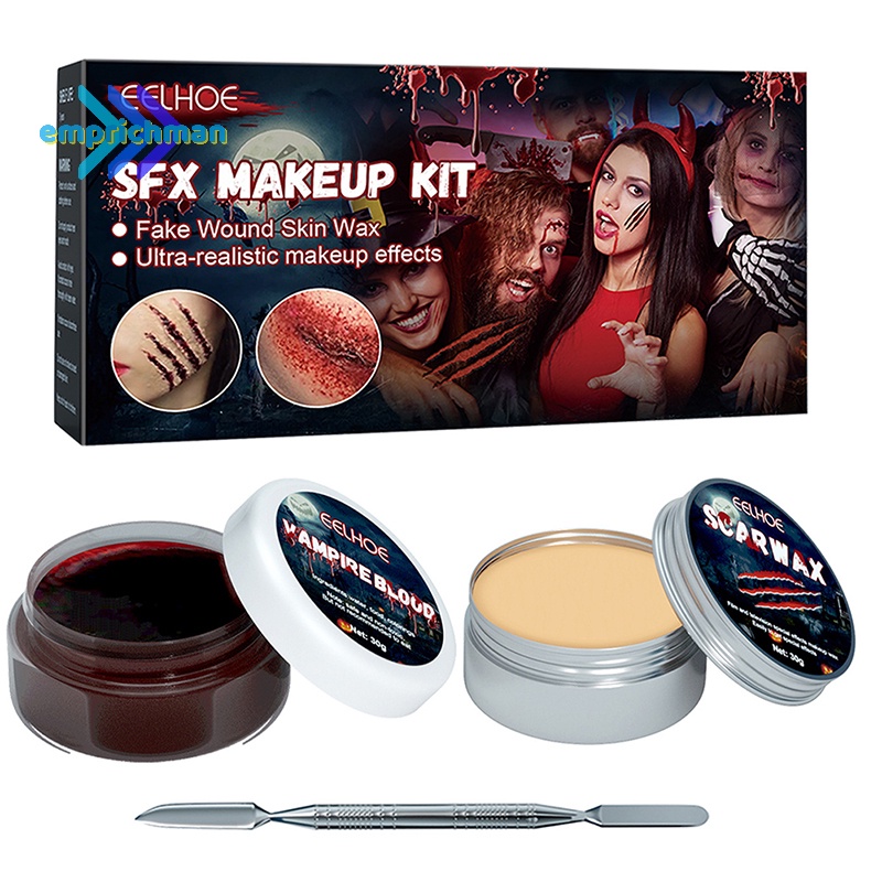EPMN> 1Set Special Effect Makeup Suit Scar Makeup Wound Modeling Scar Wax Coagulated Fake Blood