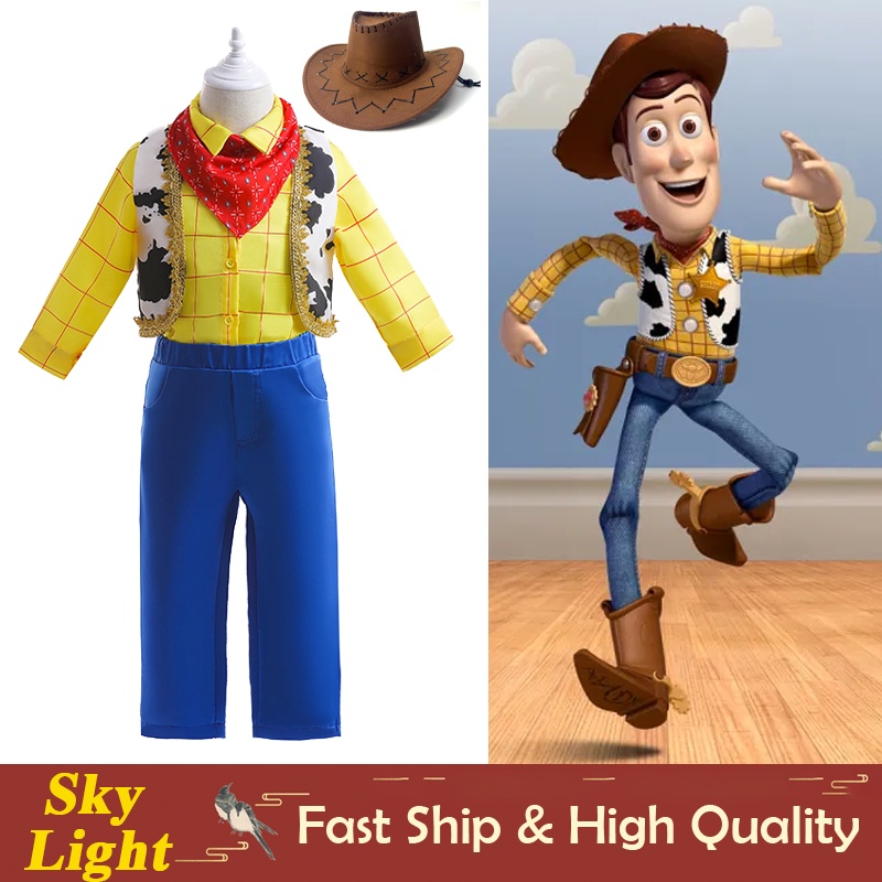 Toy Story Cowboy Suit Woody Cosplay Costume Yellow Shirt Blue Trouser ...