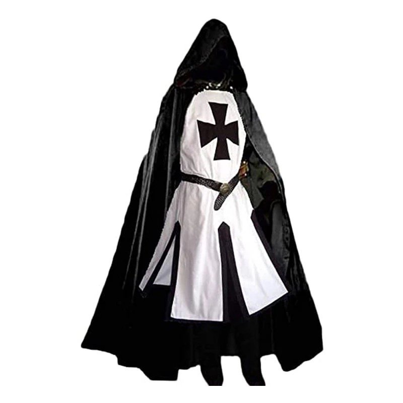 2023 Medieval Knight Temple Literary Retro Robe Halloween Long Cloak ...