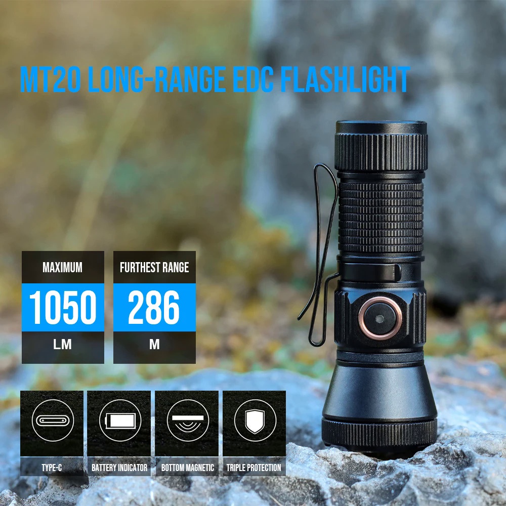 Trustfire MT20 Rechargeable EDC Flashlight 1050 Lumens Type USB C ...