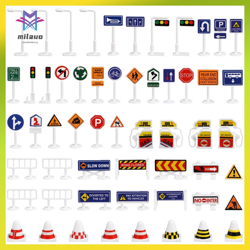 56 Pcs Street Signs Traffic Signs Toys Kids Educational Accessories for ...