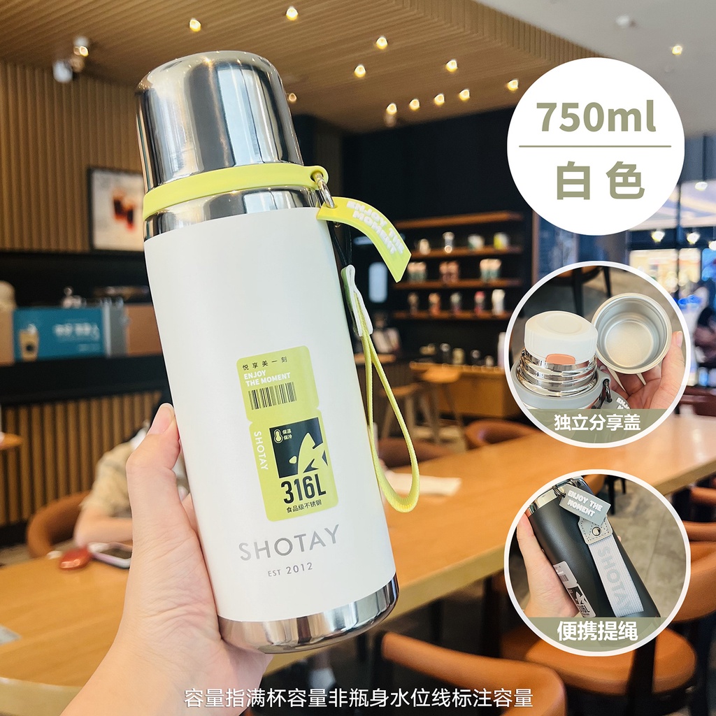 【LUCKY】 SHOTAY Thermos Cup 316 Stainless Steel Thermos Water Bottle  Accompanying Cup Large Capacity Sports Water Bottle Double-Layer Vacuum  Liner