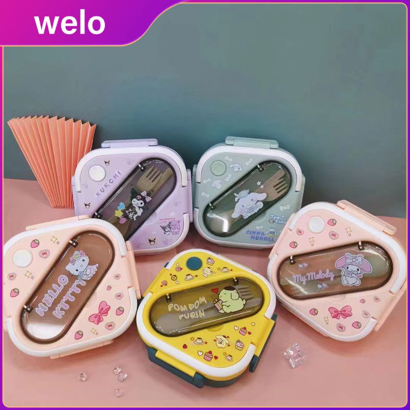WELO Sanrio Plastic Lunch Box Kawaii Hello Kitty Kuromi Pom Pom Purin ...
