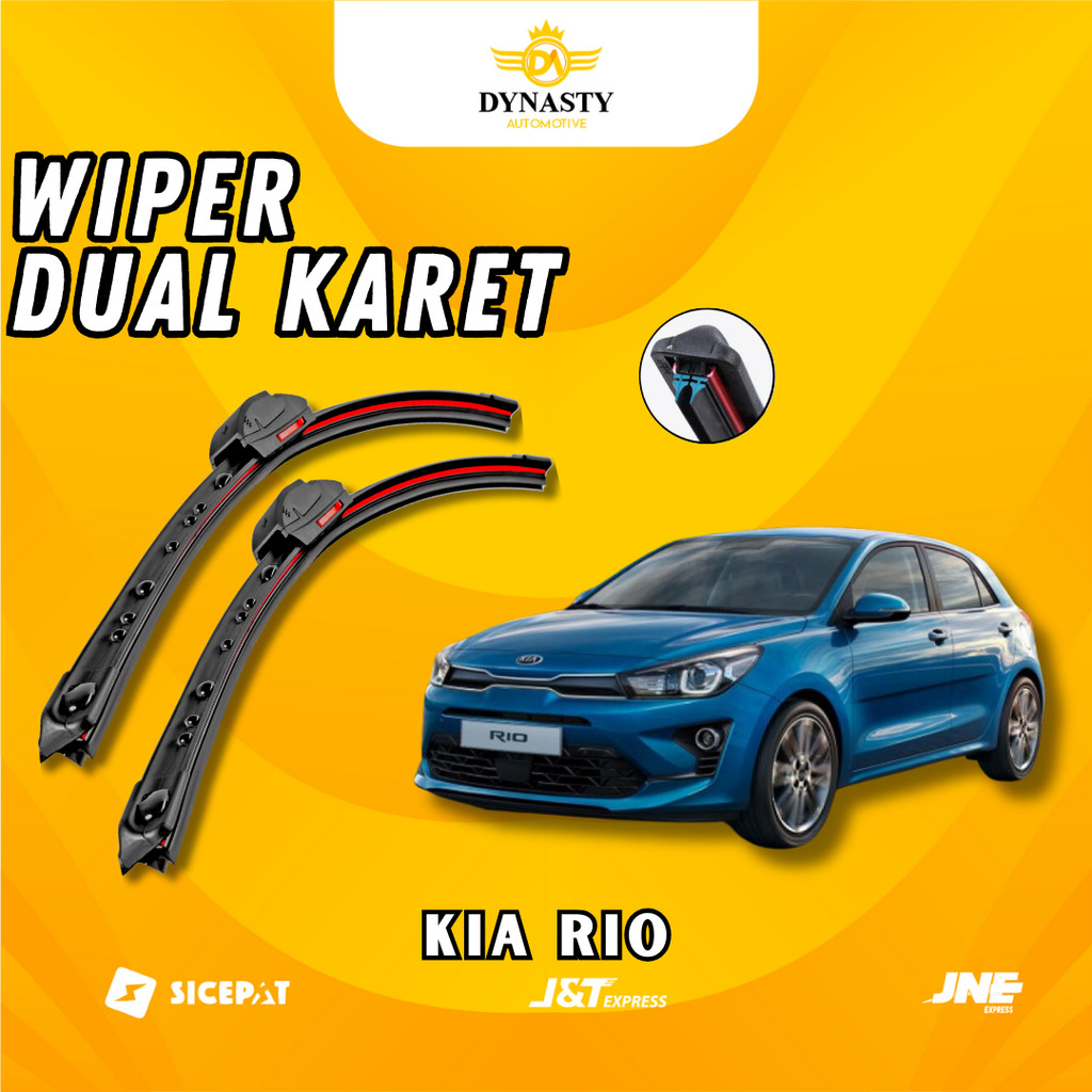 2 PCS Dual Rubber Wiper - Kia Rio - Double Blade Frameless Double ...