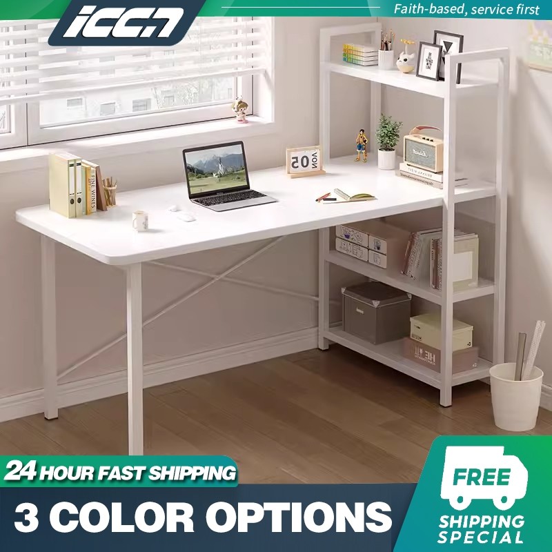 90/120Cm White Computer Table with Shelf Study Desk for Students Work ...