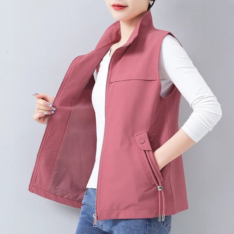 Women's Vest Spring and Autumn Sleeveless Zipper Solid Tank Top Vest ...