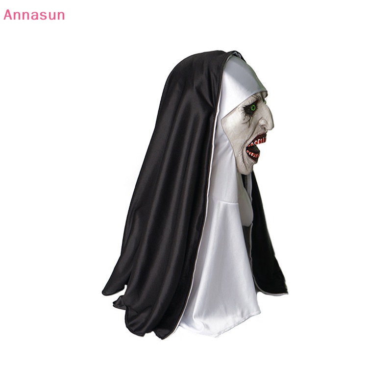 Annasun The Horror Scary Nun Latex Mask W/Headscarf Valak Cosplay For ...