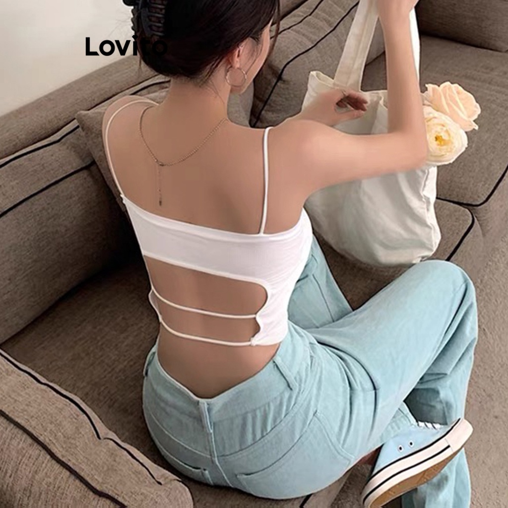 Lovito Women Sexy Plain Backless Basic Cami Top LNL35061 (White/Blue ...