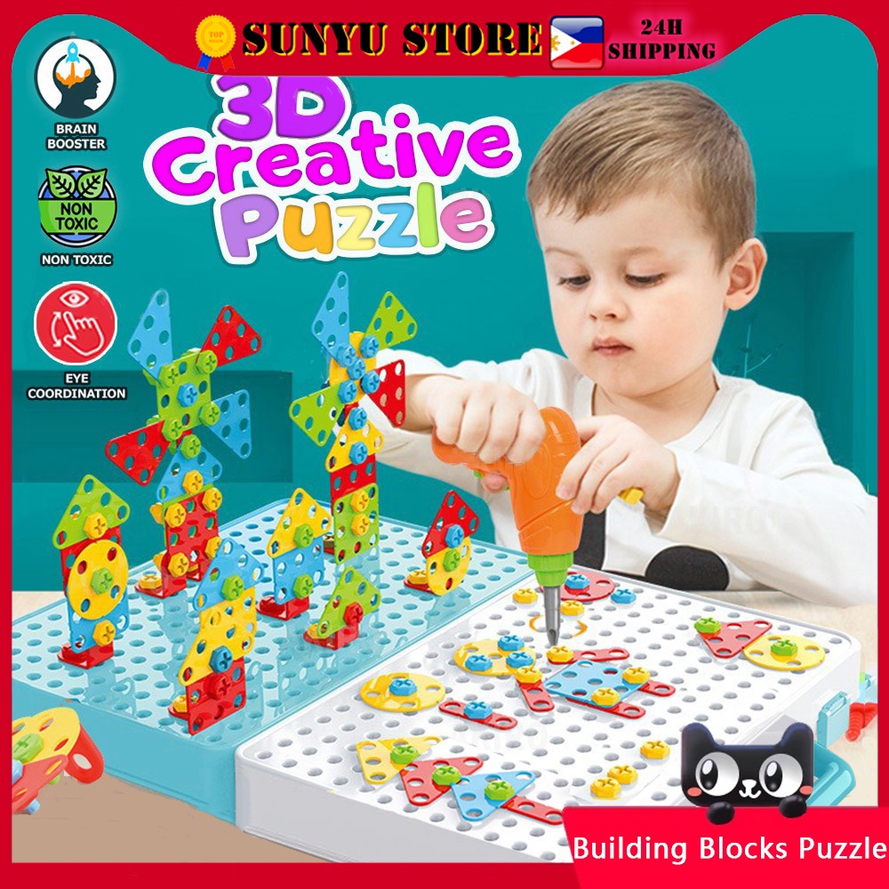 DIY 3D Drill Tool Kit Toy with Electric Drill Tool Screwdriver for Kids ...