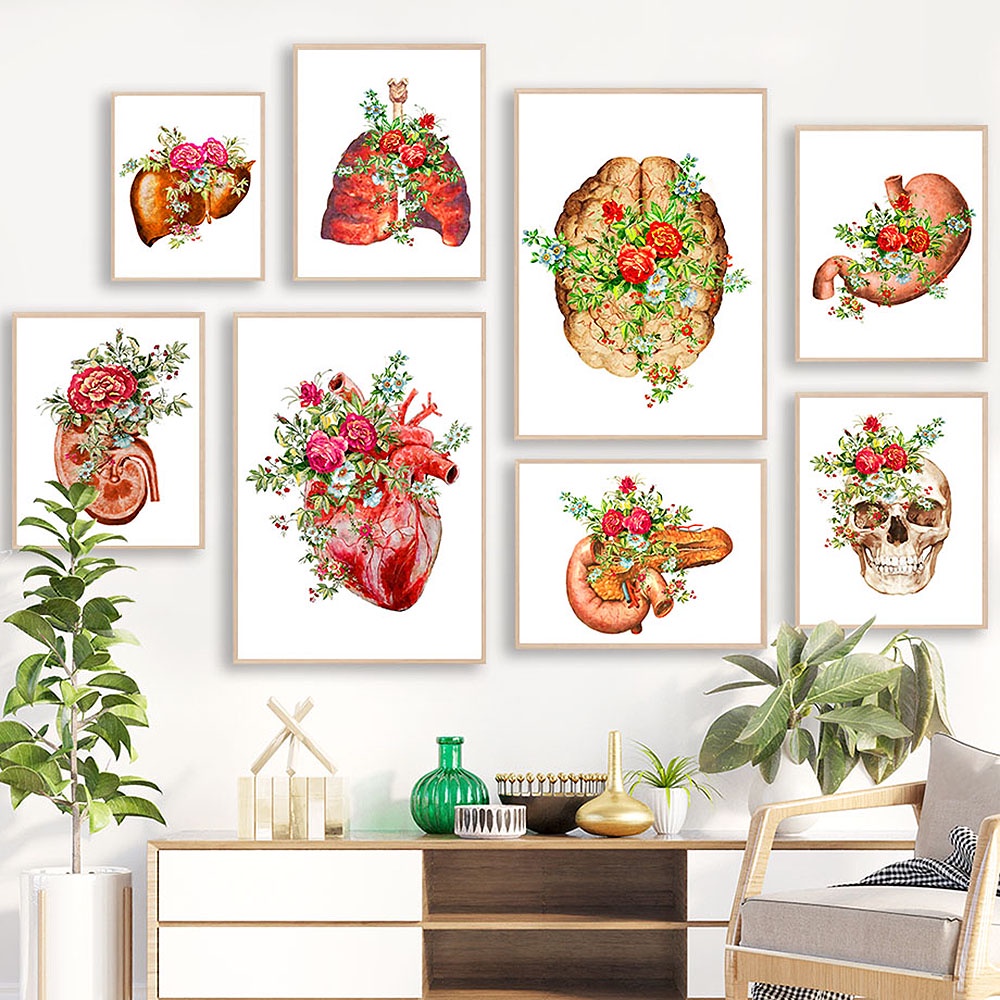 Flower Brain Heart Skull Organ Anatomy Wall Art Canvas Painting Medical ...
