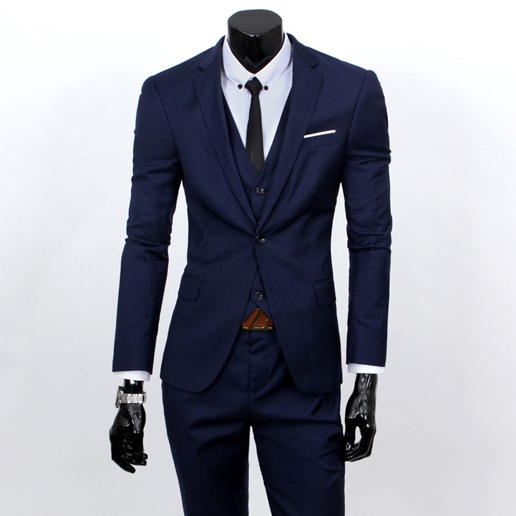 CFW_ 3 Pcs/Set Business Suit 3 Piece Set Slim Fit Zipper Solid Color ...