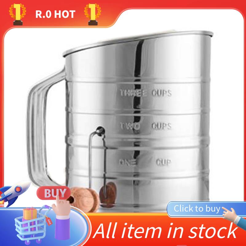 3 Cup Stainless Steel Flour Sifter Fine Mesh Rotary Hand Crank Flour