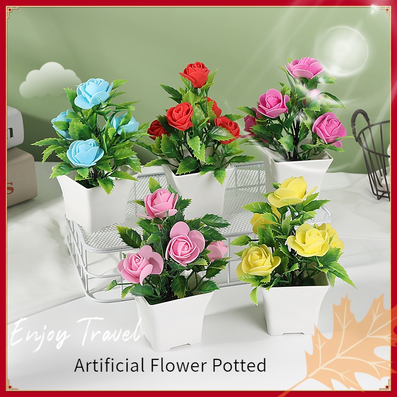 5 Head Artificial Rose flowers Potted Fake flower Silk flower