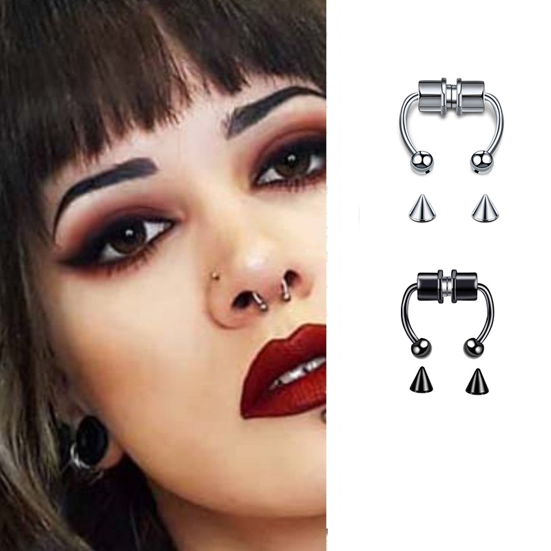 1pcs Fake Piercing Nose Ring 316l Stainless Steel Fake Magnetic