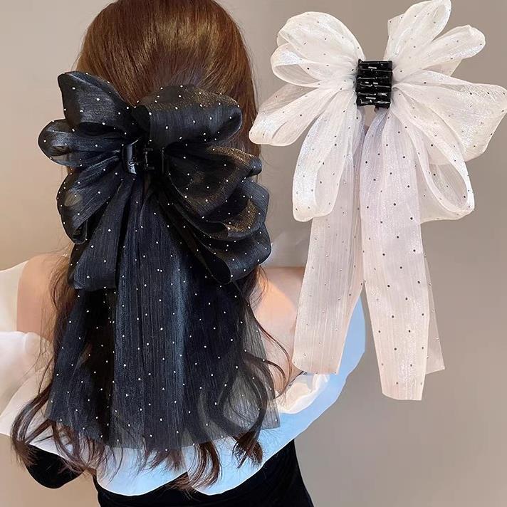 Cloud Bubble Mesh Streamer Grab Clip Bow Hair Clip Women's Large Shark ...