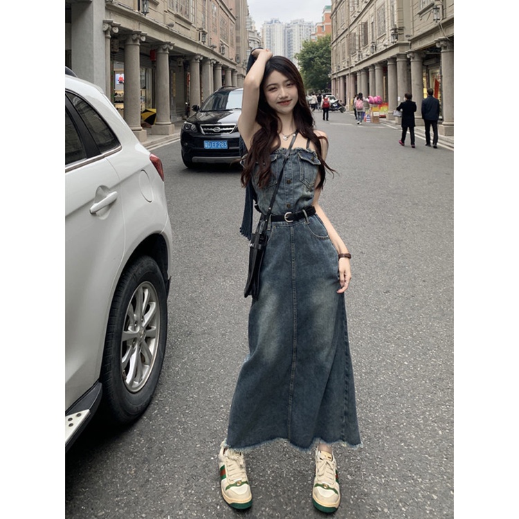 T Tube Top Denim Dress Women Slimmer Look Long Skirt | Shopee Philippines