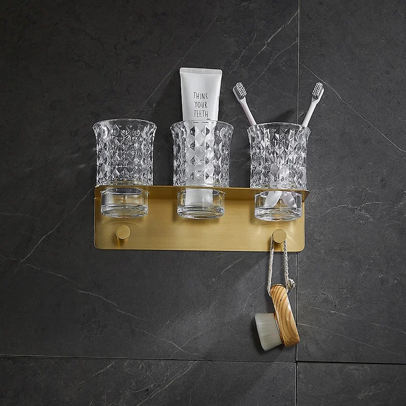Cup & Tumbler Holder Brass Toothbrush & Glass Gargle Rack Bathroom
