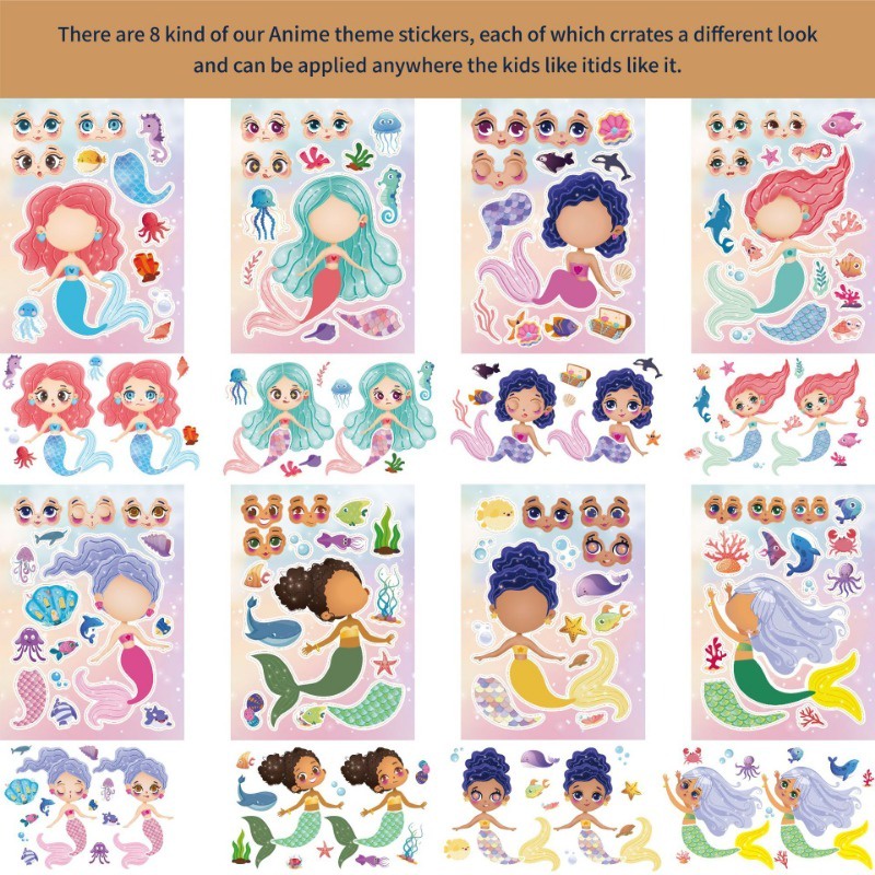 16-Pcs Mermaid Puzzle Stickers Kids Anime Cartoon Cute Paster Party ...