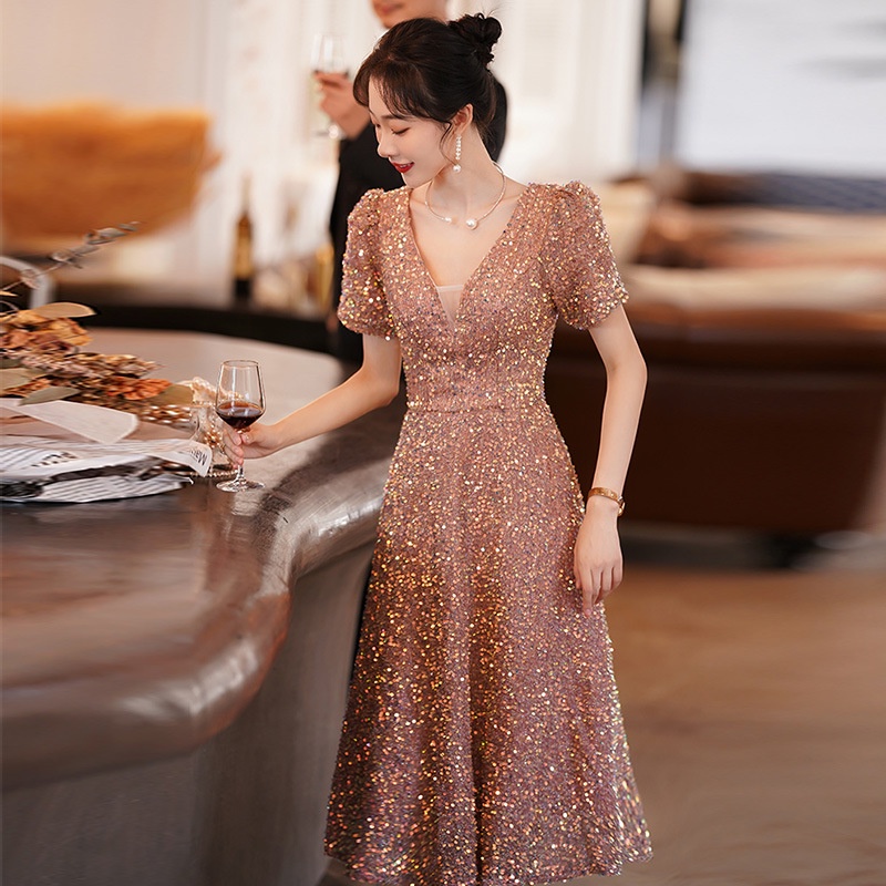Evening Dress Female Banquet Black Annual Meeting Long Sexy Split Dress Temperament Host Summer