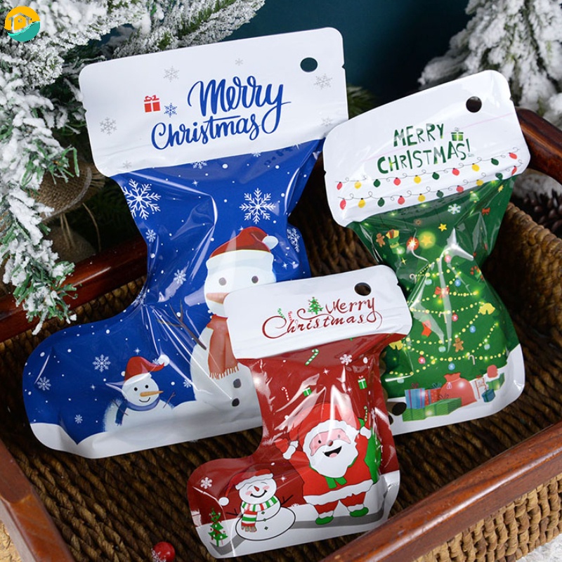 1Pc Christmas Ziplock Gift Bags Socks Boots Shape Santa Claus Snowman