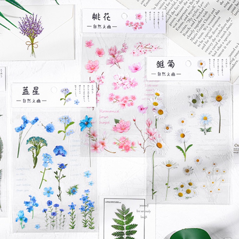 Aesthetic Plant Flower series Stickers Waterproof Transparent PET ...