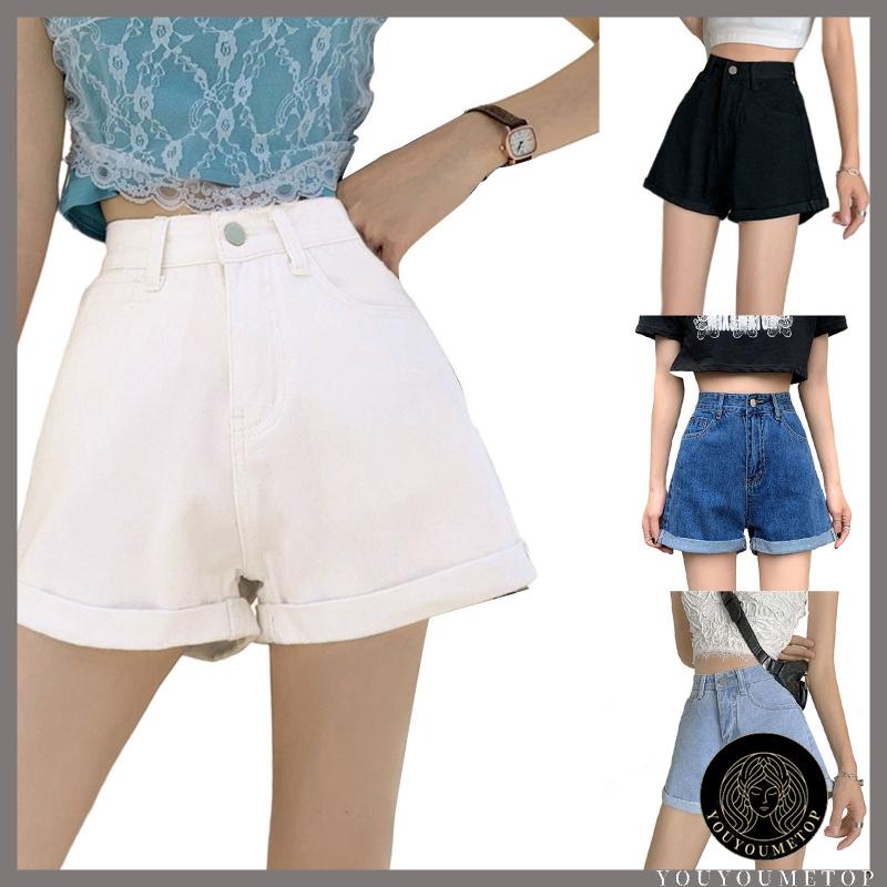 YOUYO Women Summer Waist Denim Shorts Classic Vintage Wide Leg A-Line ...