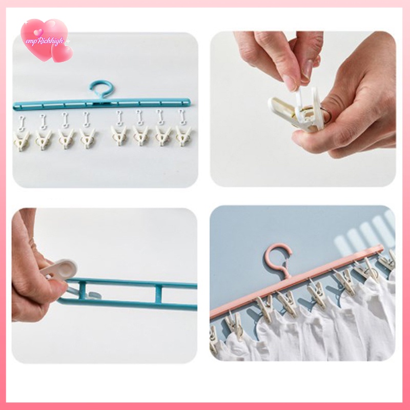 ERHK> 8 Clips Plastic Clothes Drying Hanger Clothing Rack Sock Laundry