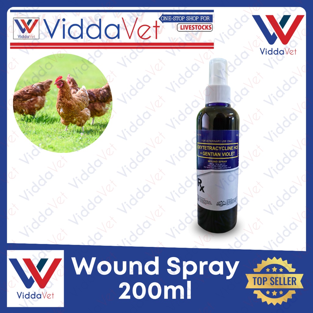 1 bottle 200ml wound spray gentian+violet for pigs, game fowl, horses