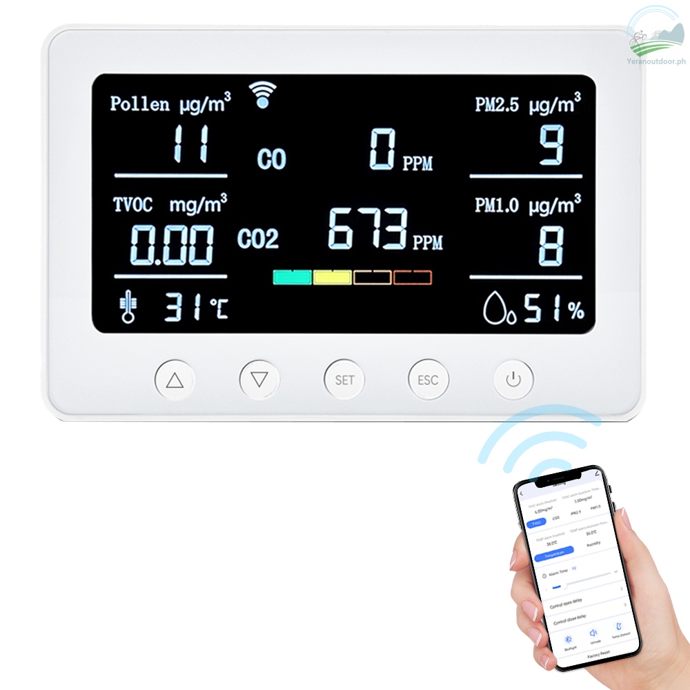 Tuya Meter quality Logger Humidity APP indoor and Qua 8 in Alarm 1 CO