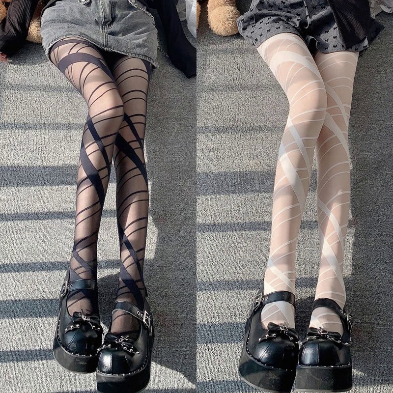 Line Strap Stockings Breathable Y2k For Girls Cross Summer JK Spring ...