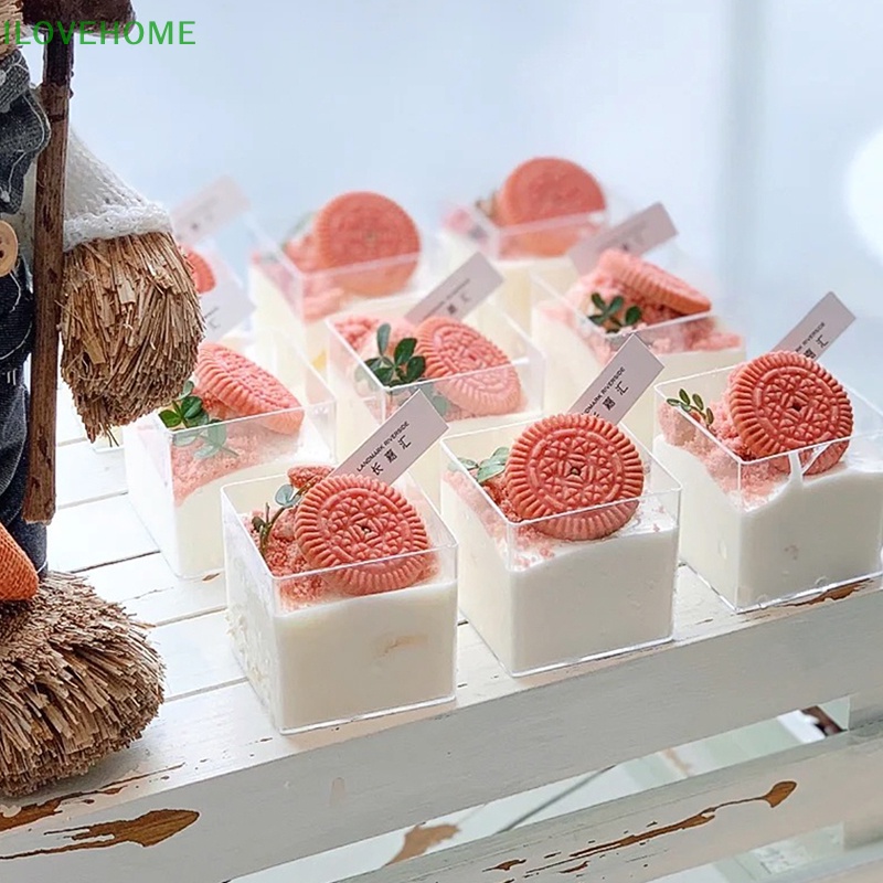 【LOVEHOME】 10Pcs Square Mini Plastic Dessert Cups Clear Plastic Parfait ...