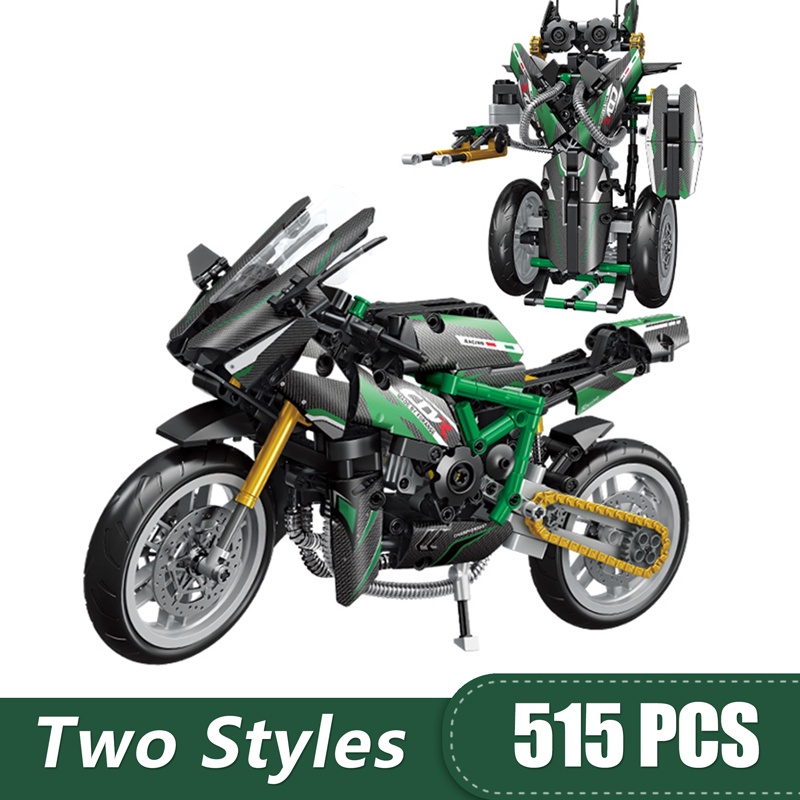 515PCS Building Blocks Bricks Compatible Lego Green Transformer Motorcycle  Aircraft Toys For Girls Boys Child Model Sets