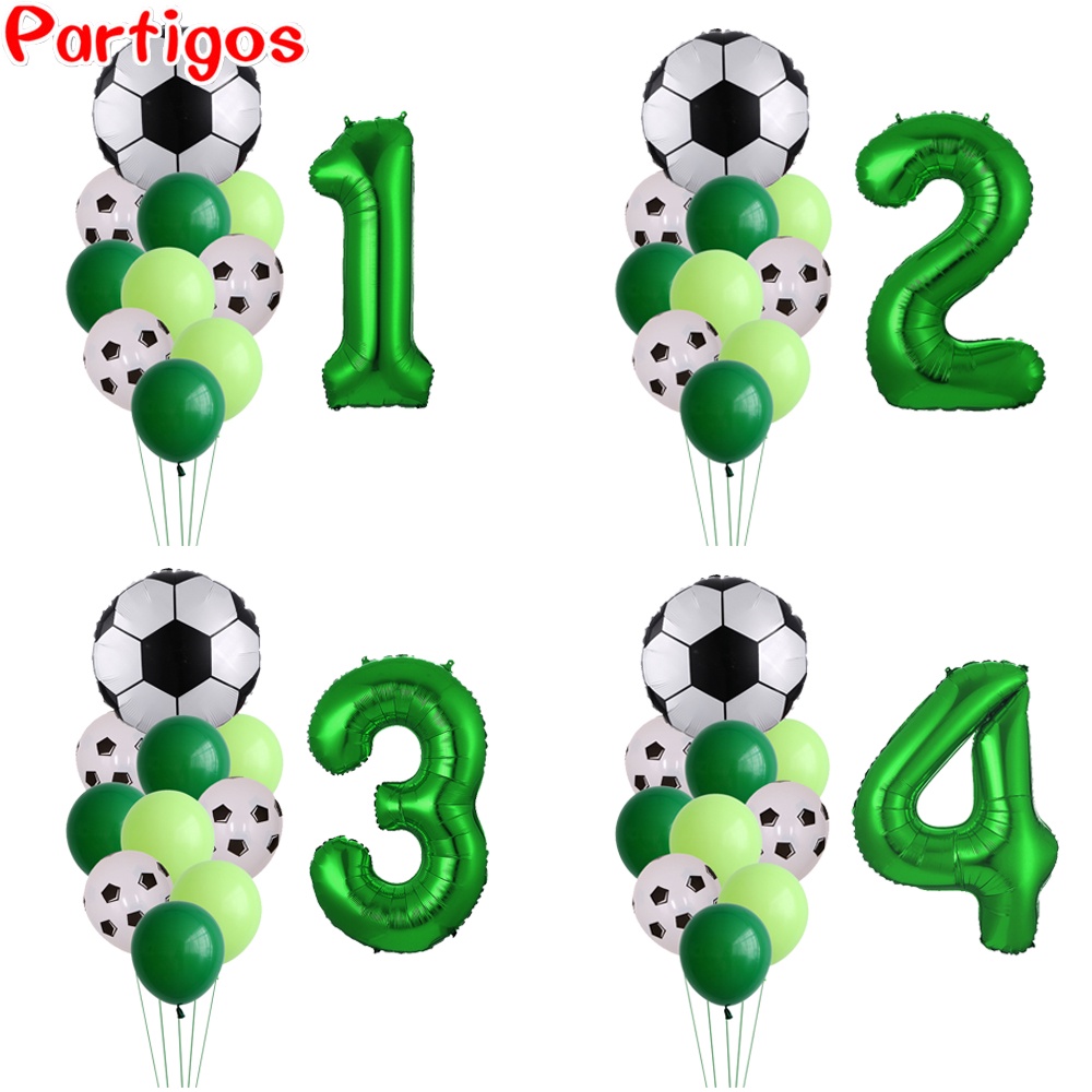 Football Theme Balloons Party Needs 32inch Green Number Soccer Latex ...