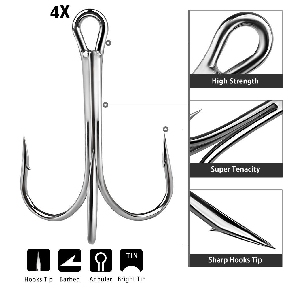 10pcs 4X Strengthen Super Sharp Big ORIGIN Tin Hook 6/0#-10/0# Treble ...