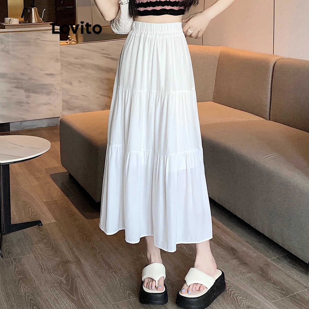 Lovito Women Cute Plain Ruffle Hem Skirts LNA30087 (White) | Shopee ...